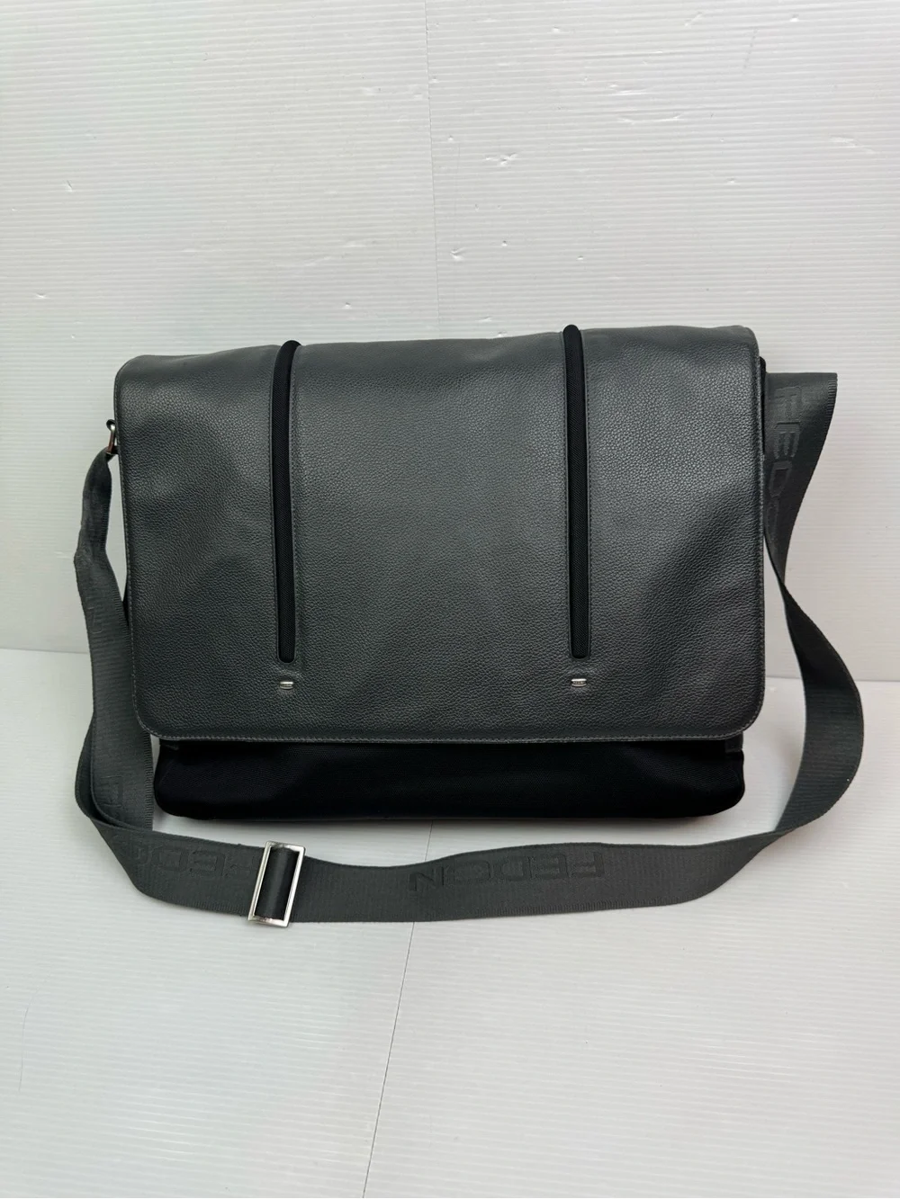 Giorgio Fedon 1919 Black Leather & Nylon Messenger Bag Briefcase Crossbody Tech
